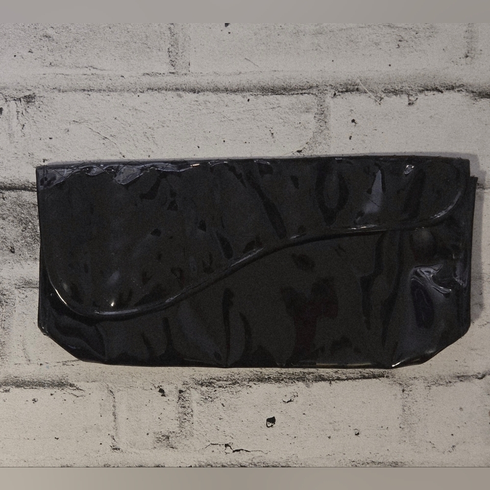 Black Patent Vinyl Clutch Purse Magnetic Snap Vintage Evening Bag